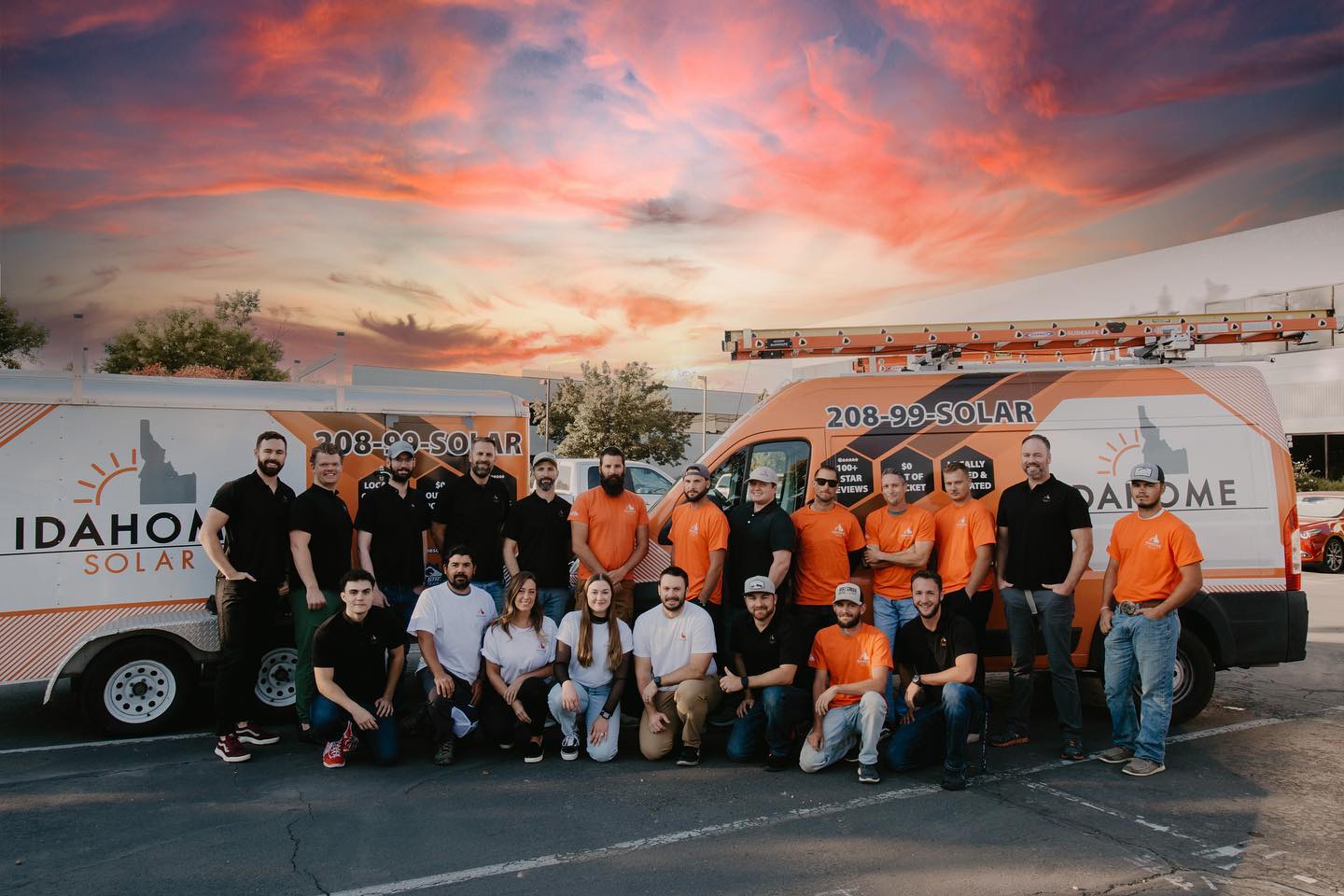 The Idahome Energy team in front of their service vehicles